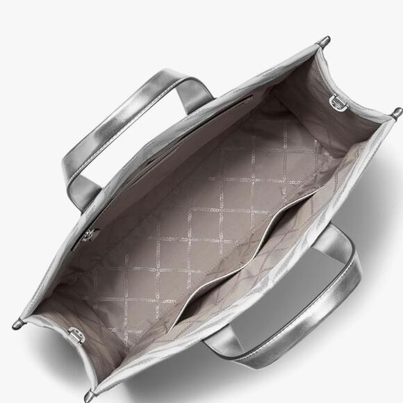 Michael Kors Silver Metallic Gigi Zebra Print Large Grab Tote Bag purse NWT - Picture 4 of 16